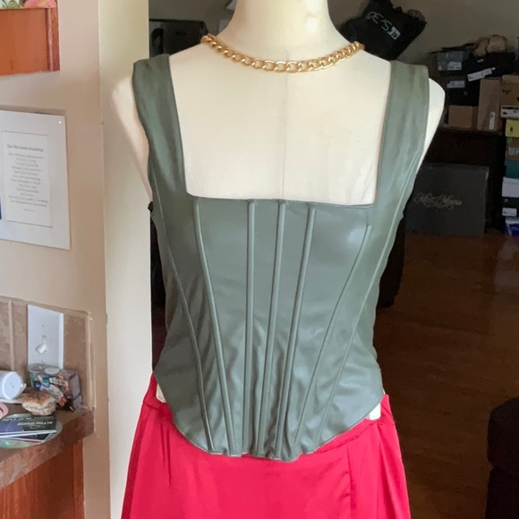 7 For All Mankind Tops - 7 for All Man Kind Olive Green Corset Faux Leather Top in Size M, NWT